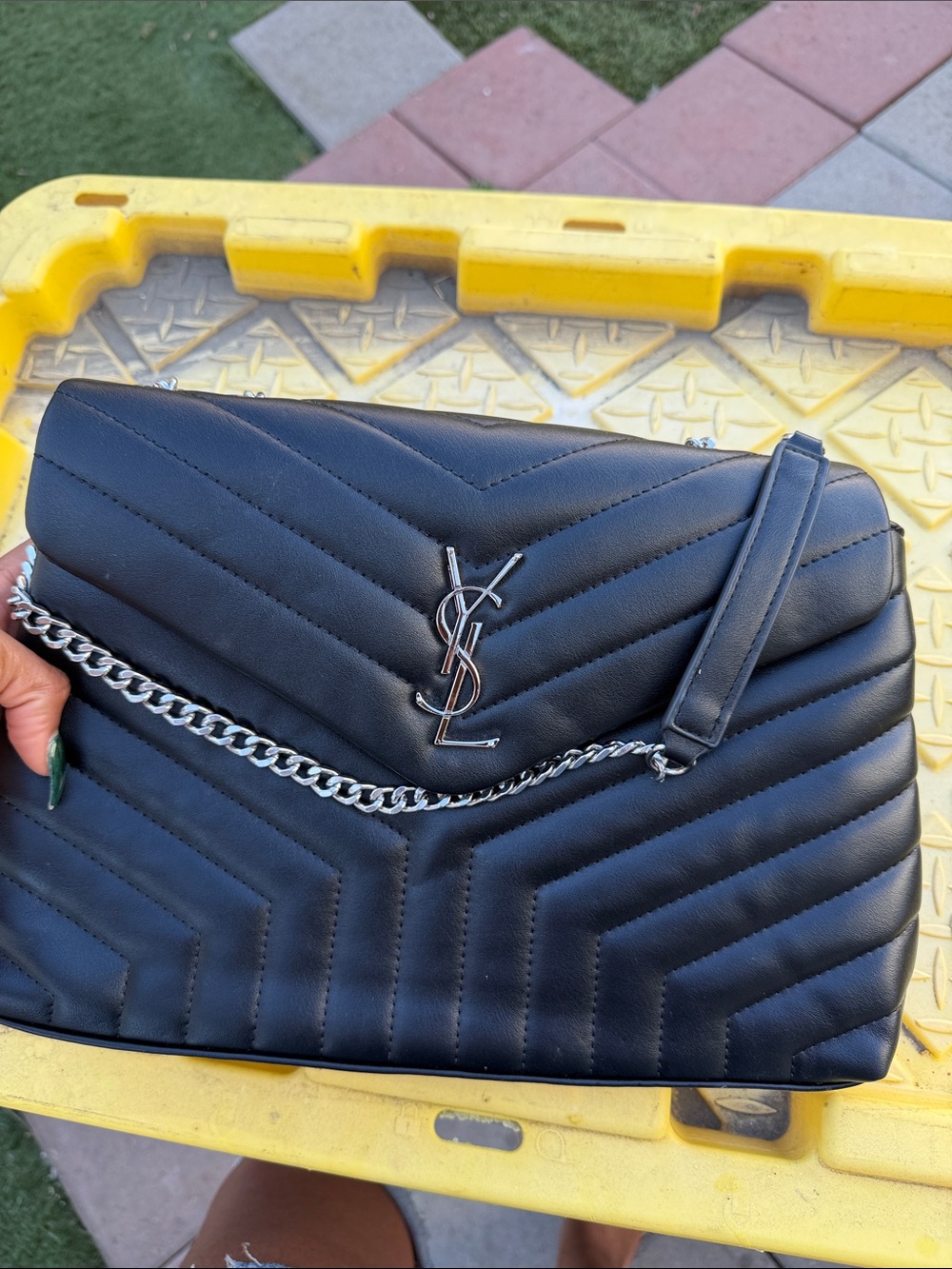Saint Laurent Black Quilted Leather Chain Shoulder Bag with Silver Hardware